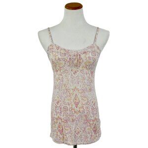 Vintage Intimately Free People Pink & Yellow Paisley Empire Waist Cami Top Y2K